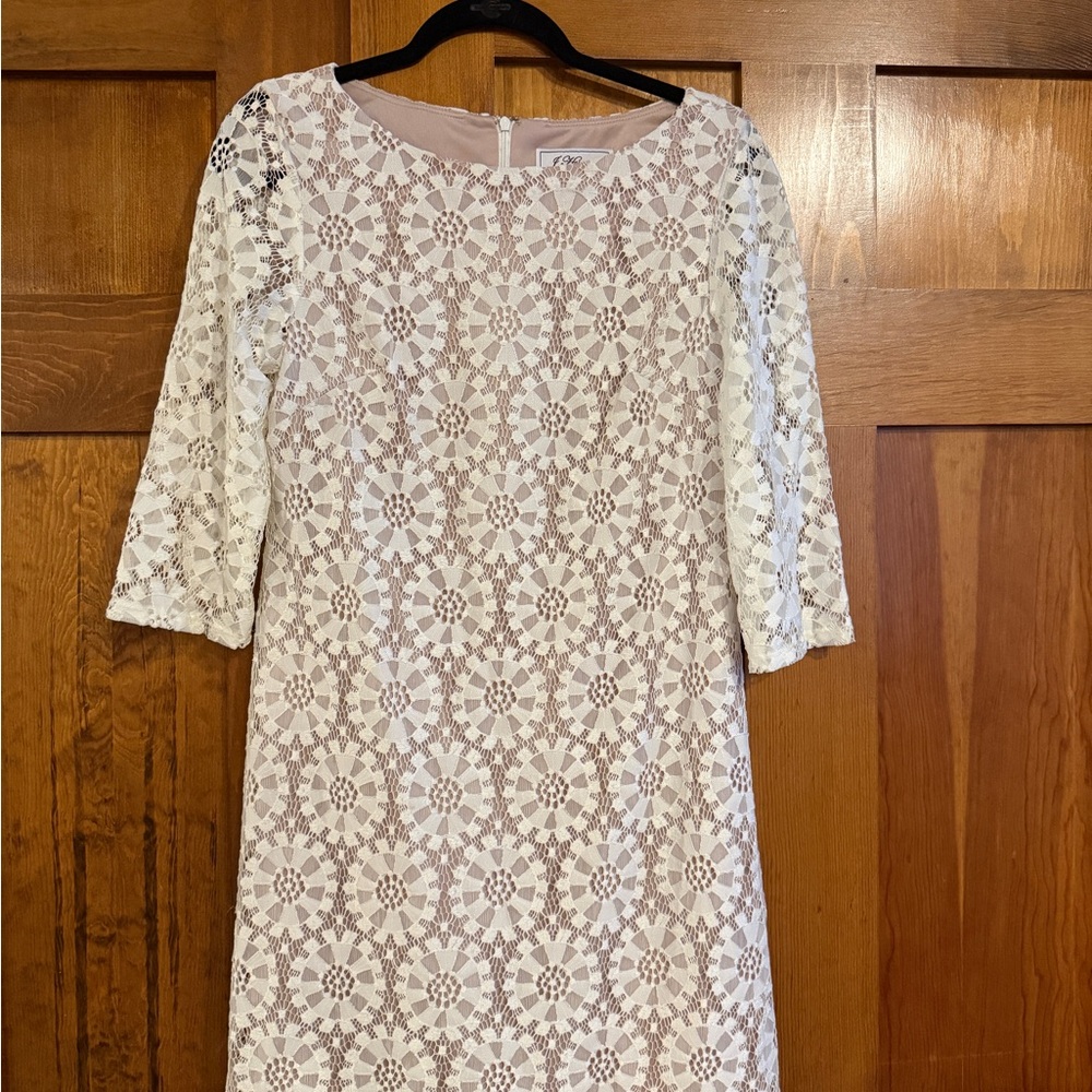 Chic Floral Lace Long Sleeve Dress - Cream